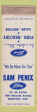 Matchbook Cover - Sam Penix Ford Newport AR Mercury WORN