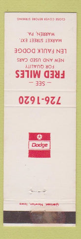 Matchbook Cover - Fred Mills Dodge Warren PA
