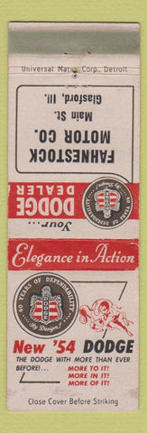 Matchbook Cover - 1954 Dodge Fahnestock Motors Glasford IL WEAR