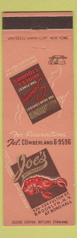 Matchbook Cover - Joe's Restaurant Brooklyn NY lobster