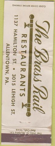 Matchbook Cover - Brass Rail Restaurant Allentown PA WEAR