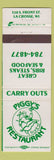Matchbook Cover - Piggy's Restaurant pig La Crosse WI