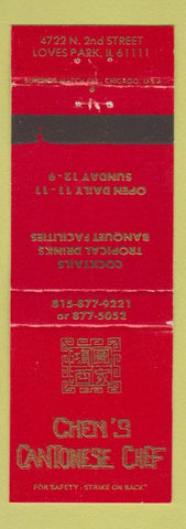 Matchbook Cover - Chen's Cantonese Chef Chinese Loves Park IL