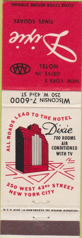 Matchbook Cover - Hotel Dixie Times Square NYC