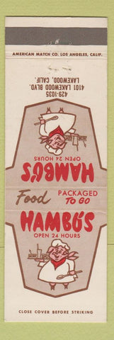Matchbook Cover - Hambo's Lakewood CA pig