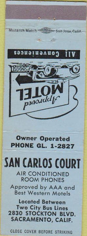 Matchbook Cover - San Carlos Court Sacramento CA light blue