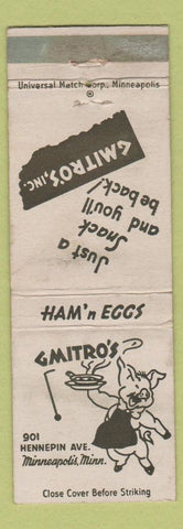 Matchbook Cover - Gmitro's Minneapolis MN WORN pig
