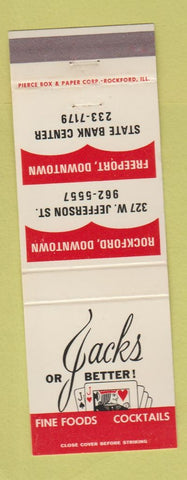 Matchbook Cover - Jacks or Better Restaurant Rockford Freeport IL