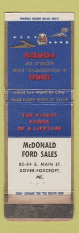 Matchbook Cover - 1960 Ford McDonald Dover Foxcroft ME WORN