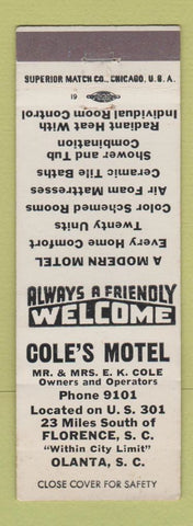 Matchbook Cover - Cole's Motel Olanta SC WEAR