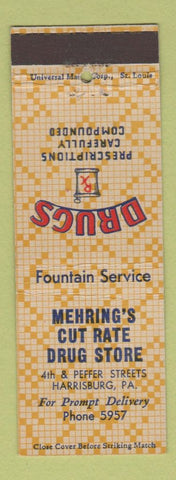 Matchbook Cover - Mehring's Cut Rate Drug Store Harrisburg PA