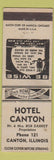 Matchbook Cover - Hotel Canton IL low phone # owl