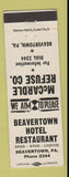 Matchbook Cover - Beavertown Hotel Restaurant PA low phone # McCardle Refuse