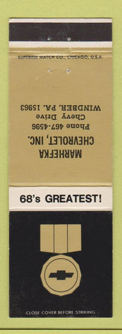 Matchbook Cover - Markhefka Chevrolet 1968 Windber PA