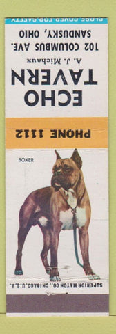 Matchbook Cover - Echo Tavern Sandusky OH Boxer Dog low phone #