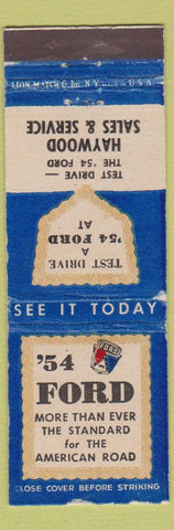 Matchbook Cover - 1954 Ford Haywood Sales WEAR