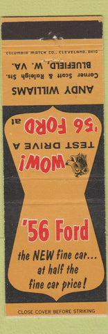 Matchbook Cover - 1956 Ford Andy Williams Bluefield WV