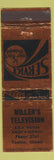 Matchbook Cover - Miller's TV Toulon IL low phone #