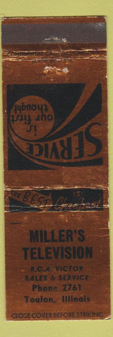 Matchbook Cover - Miller's TV Toulon IL low phone #