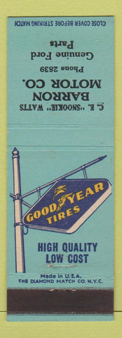 Matchbook Cover - Goodyear Tires Barron Motors Ford low phone #
