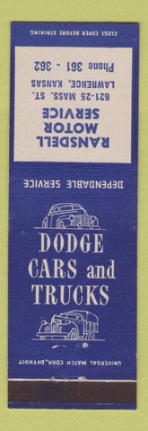 Matchbook Cover - Ransdell Motors Dodge Cars Trucks Lawrence KS low phone #