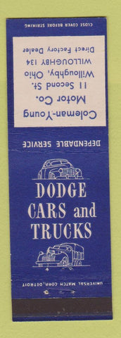 Matchbook Cover - Coleman Young Dodge Willoughby OH low phone #