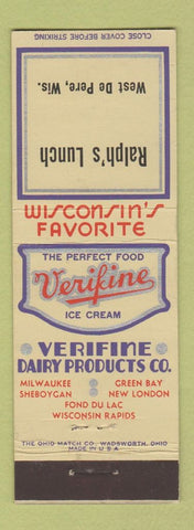 Matchbook Cover - Verifine Ice Cream Ralph's Lunch West De Pere WI