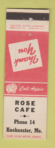 Matchbook Cover - Rose Cafe Knobnoster MO low phone #
