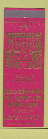 Matchbook Cover - Paramount Pete's Restaurant Saratoga Springs NY