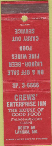 Matchbook Cover - Crews' Enterprise Inn Lanham MD