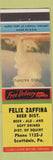 Matchbook Cover - Felix Zaffina Beer Distributor Scottdale PA Squirt Soda