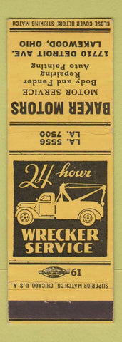 Matchbook Cover - Baker Motors Lakewood OH towing