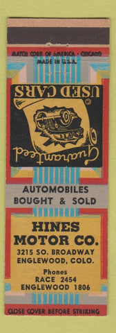Matchbook Cover - Hines Motors Englewood Colorado