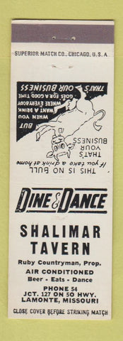 Matchbook Cover - Shalimar Tavern Lamonte MO low phone #