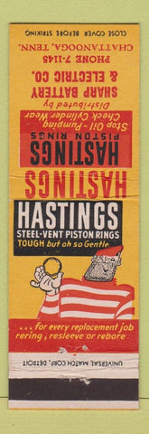 Matchbook Cover - Hastings Piston Rings Sharp Battery Chattanooga TN