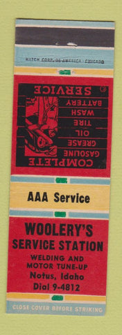 Matchbook Cover - Woolery's Service oil gas AAA Notus ID
