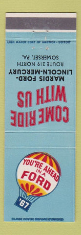 Matchbook Cover - 1967 Ford Mardis Lincoln Mercury Somerset PA