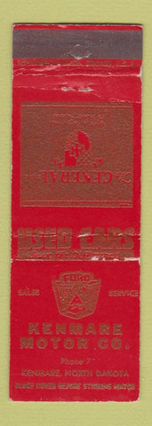 Matchbook Cover - Kenmare Motors Ford ND low phone # General Tires WEAR