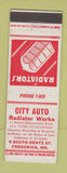 Matchbook Cover - City Auto Radiator Works Frederick MD low phone #