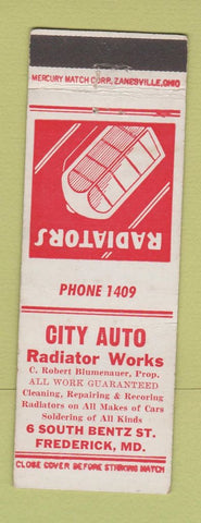 Matchbook Cover - City Auto Radiator Works Frederick MD low phone #