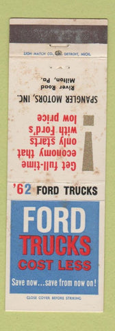 Matchbook Cover - 1962 Ford Trucks Spangler Motors Milton PA STAINED