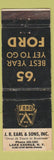 Matchbook Cover - 1965 Ford JR Earl Lake George NY WORN