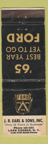 Matchbook Cover - 1965 Ford JR Earl Lake George NY WORN