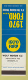 Matchbook Cover - 1970 Ford Wolf Motors Lancaster PA