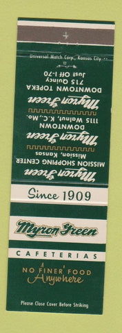 Matchbook Cover - Myron Green Cafeterias Topeka Mission KS Kansas City MO