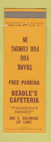 Matchbook Cover - Beadle's Cafeteria Pasadena CA