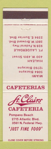 Matchbook Cover - St Clairs Cafeteria Pompano Beach FL