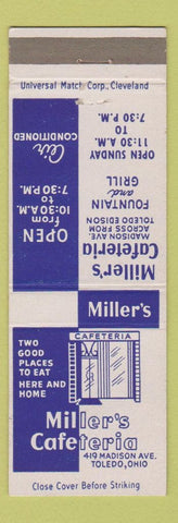 Matchbook Cover - Miller's Cafeteria Toldeo OH