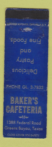 Matchbook Cover - Baker's Cafeteria Greens Bayou TX WEAR