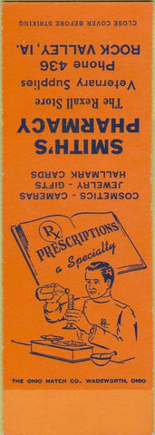 Matchbook Cover - Smith's Pharmacy Rock Valley IA SAMPLE
